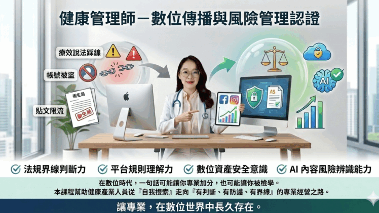 初階健康管理師證照班－數位傳播與風險管理認證(北中南報名中)